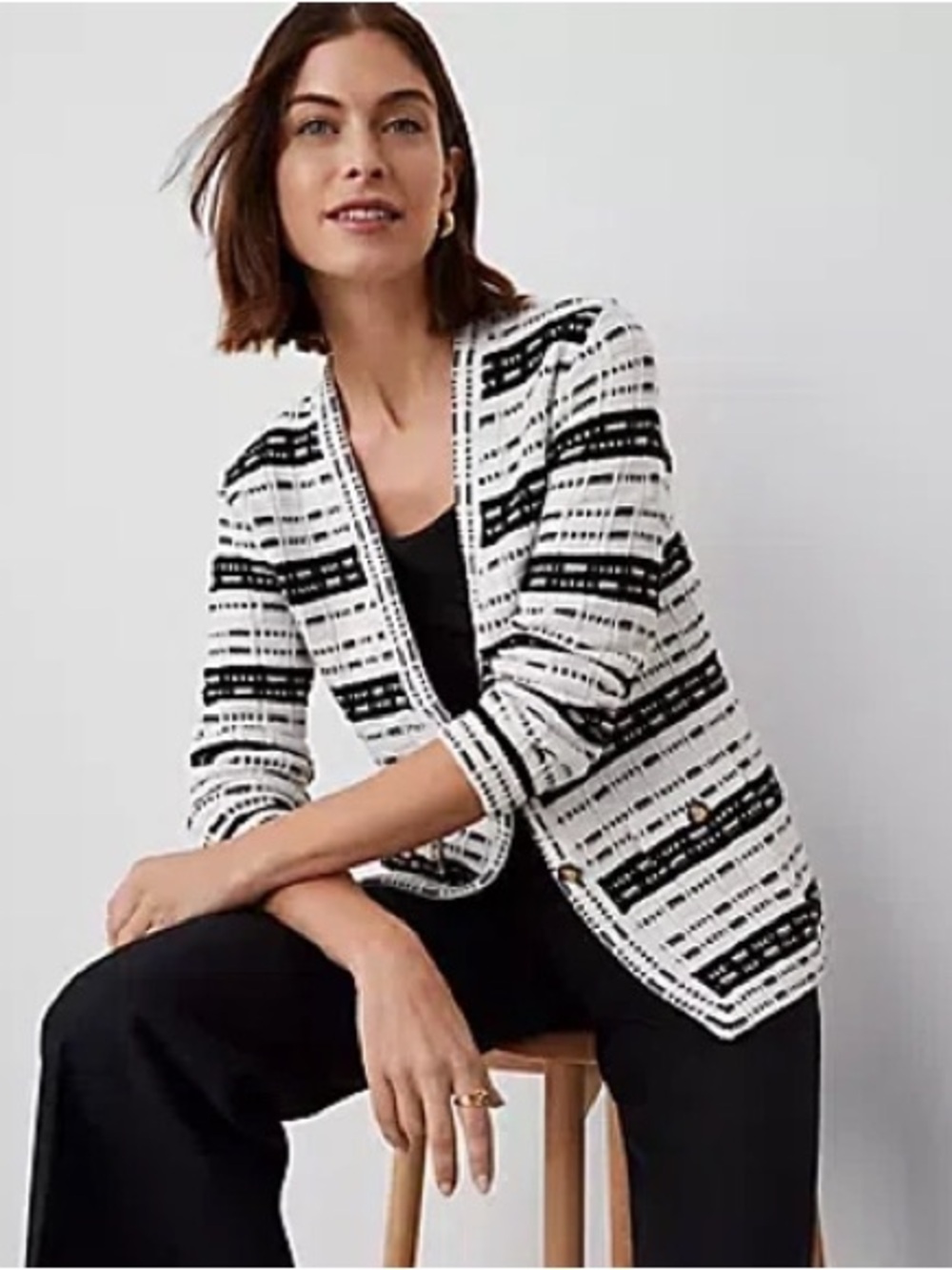 Stripe Ann Taylor Button Up Tweed Cardigan